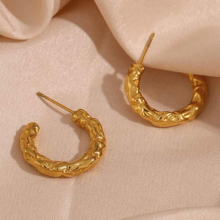 Althea Textured Gold Hoop Earrings for Women - Amalfa