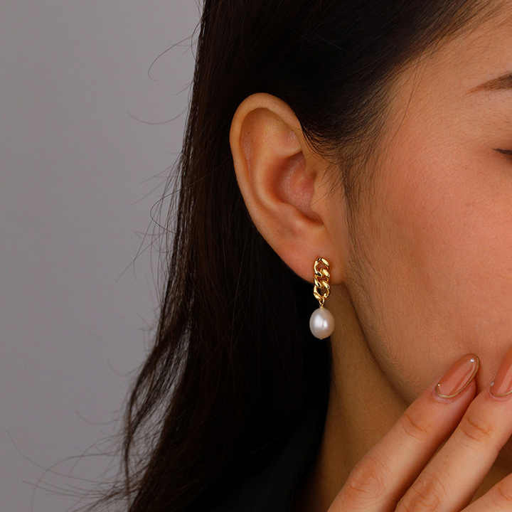Clara Gold Pearl Chain Drop Earrings