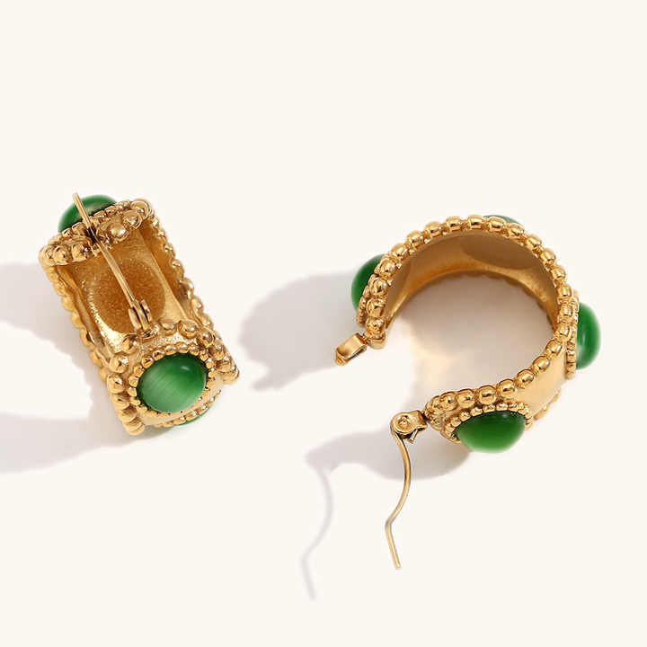 Cerys Gold Green Opal Hoop Earrings