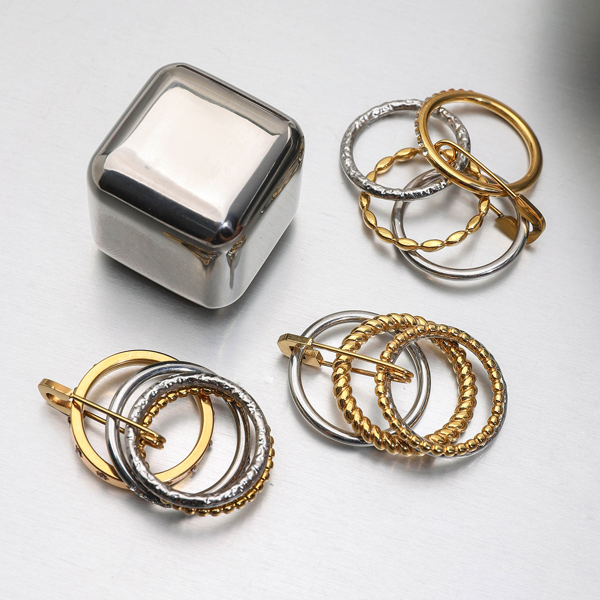 Zira Stacked Band Ring with Safety Pin Detail