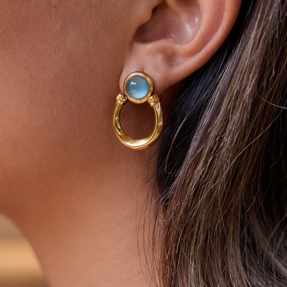 Aeris Blue Stone Hoop Earrings