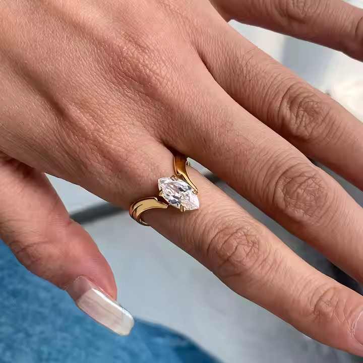 Marquise V-Split Gold-Plated Cocktail Ring