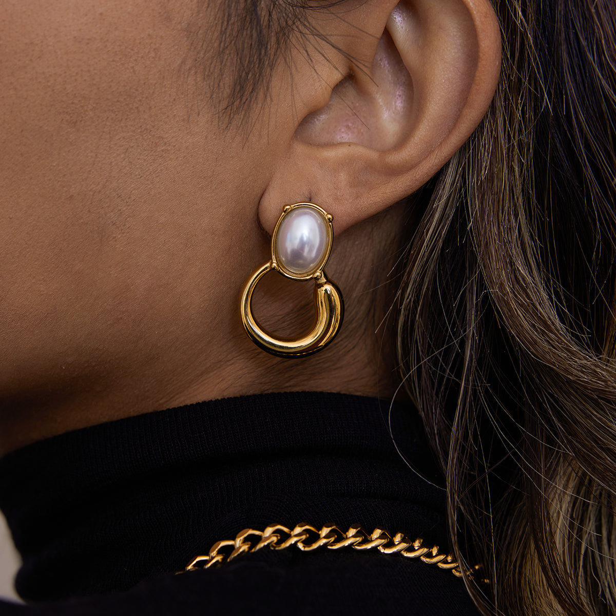 Noelle Gold Pearl Drop Earrings