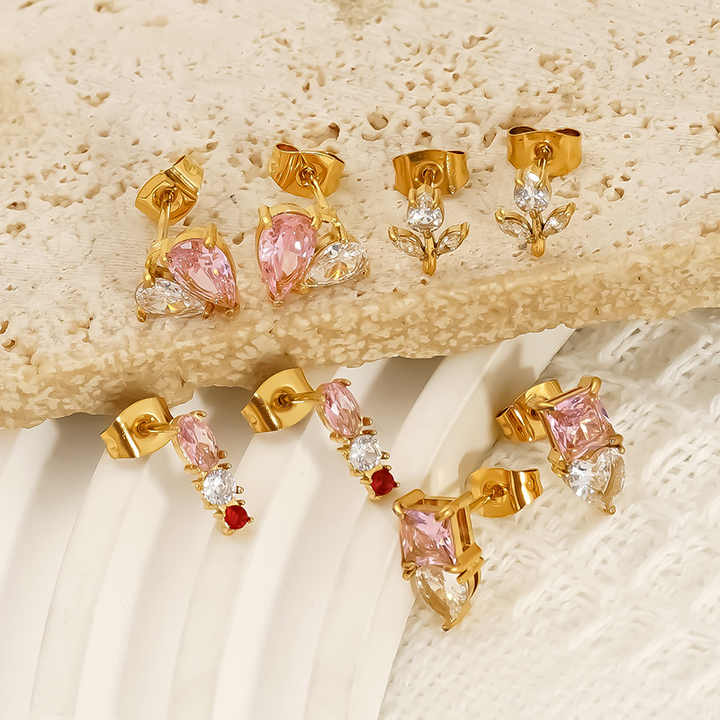 Zyra Petite Crystal Earring Set – Pack of 4 Gold-Tone Studs