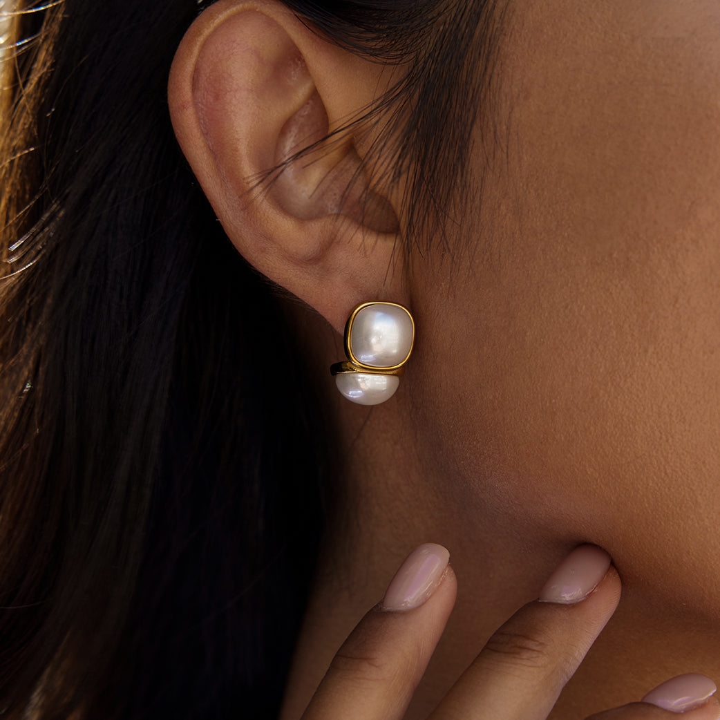 Dome Pearl Stud Earrings