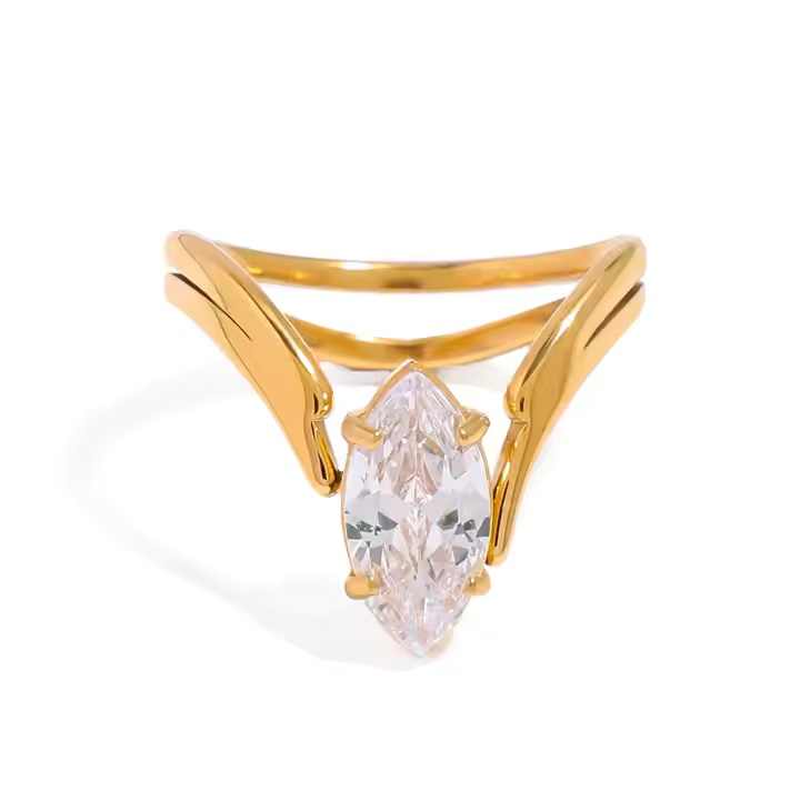 Marquise V-Split Gold-Plated Cocktail Ring