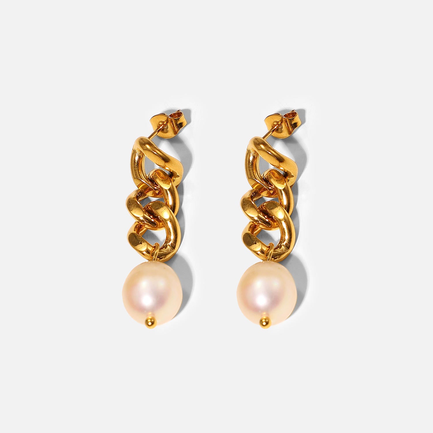 Clara Gold Pearl Chain Drop Earrings