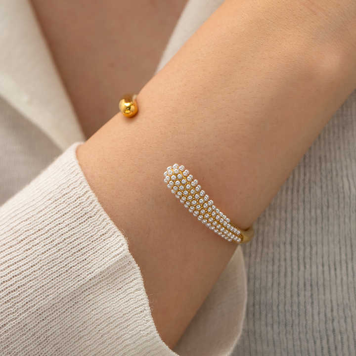 Nia Gold Pearl Cuff Bracelet for Women