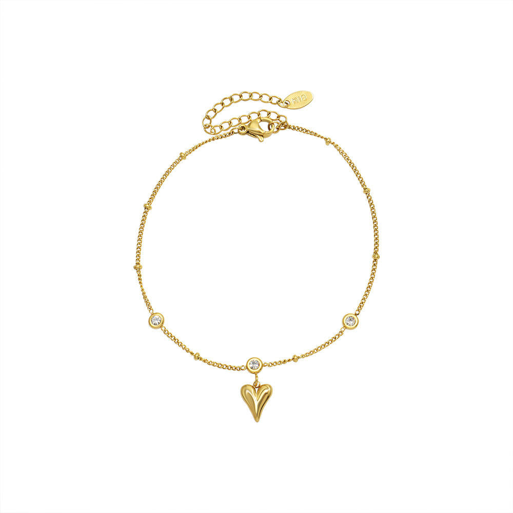 Gia Gold Heart Charm Anklet for Women
