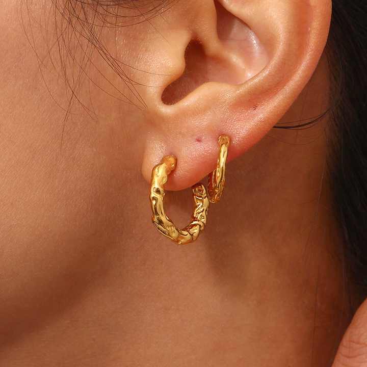 Althea Textured Gold Hoop Earrings for Women - Amalfa