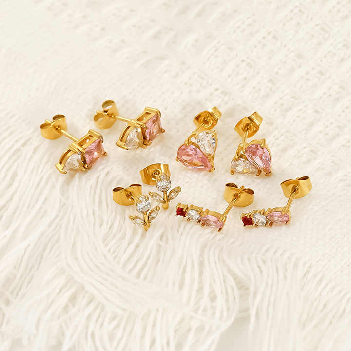 Zyra Petite Crystal Earring Set – Pack of 4 Gold-Tone Studs