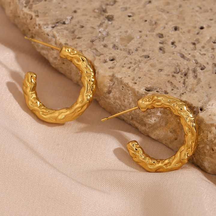 Althea Textured Gold Hoop Earrings for Women - Amalfa
