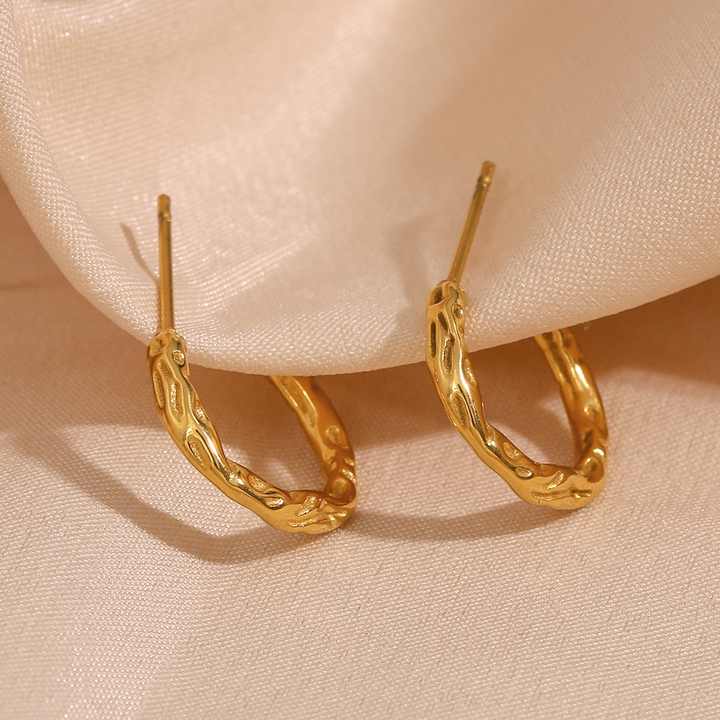Althea Textured Gold Hoop Earrings for Women - Amalfa