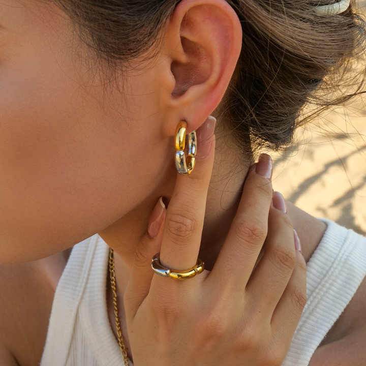 Cyra Two-Tone Gold & Silver Hoop Earrings