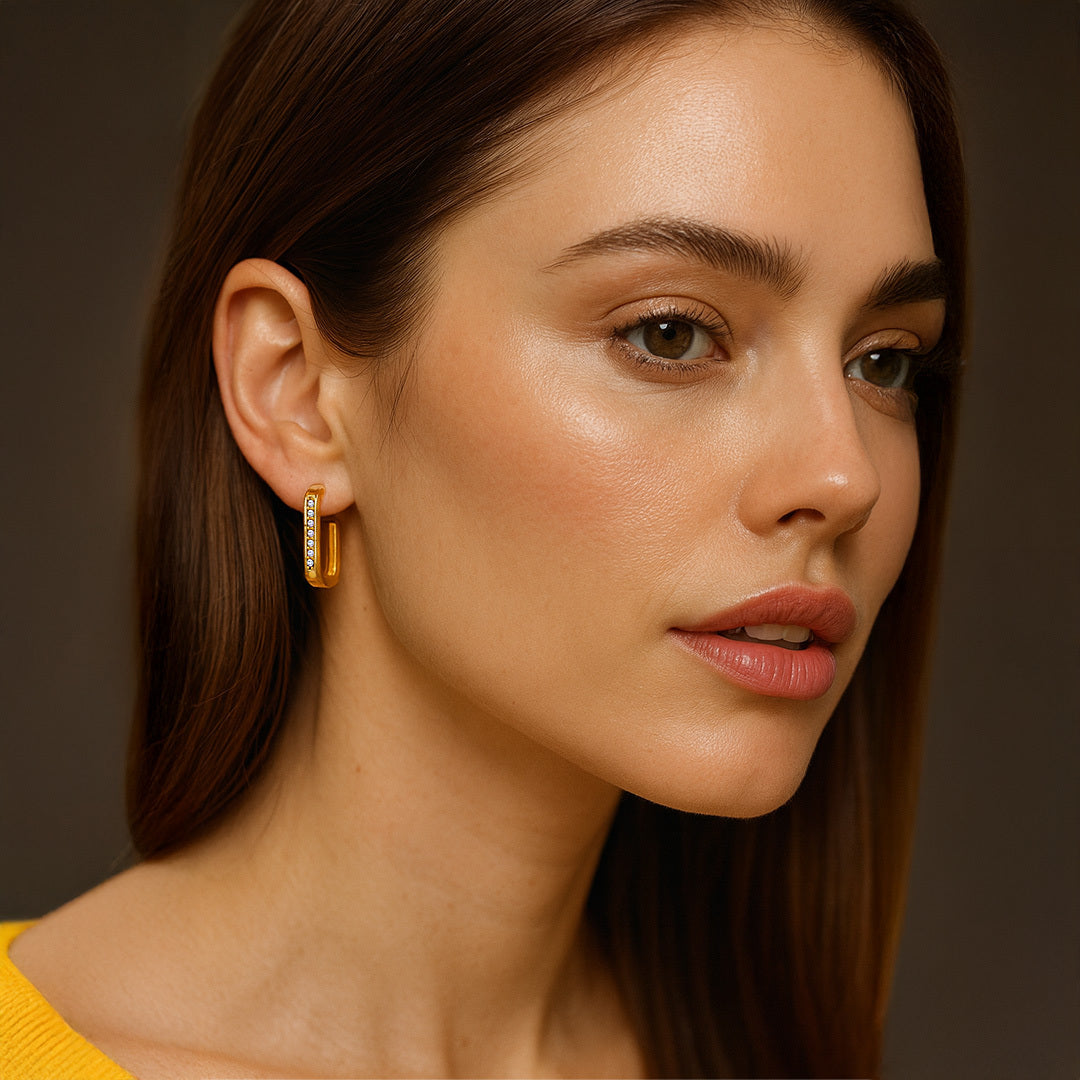 Geometric Pave Edge Hoop Studs - Amalfa