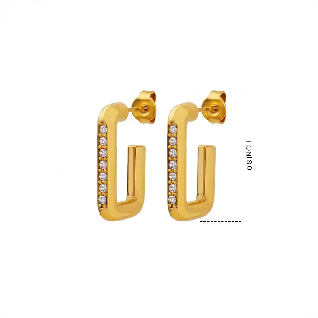 Geometric Pave Edge Hoop Studs - Amalfa