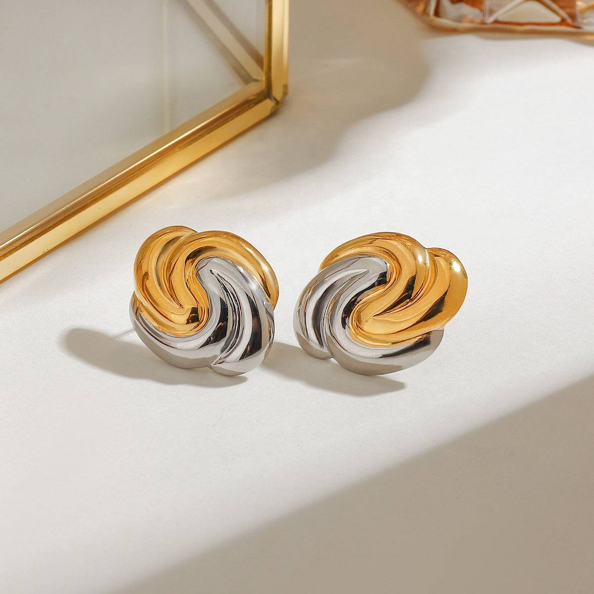 Swirl Knot Dome dual Tone Studs Earrings - Amalfa