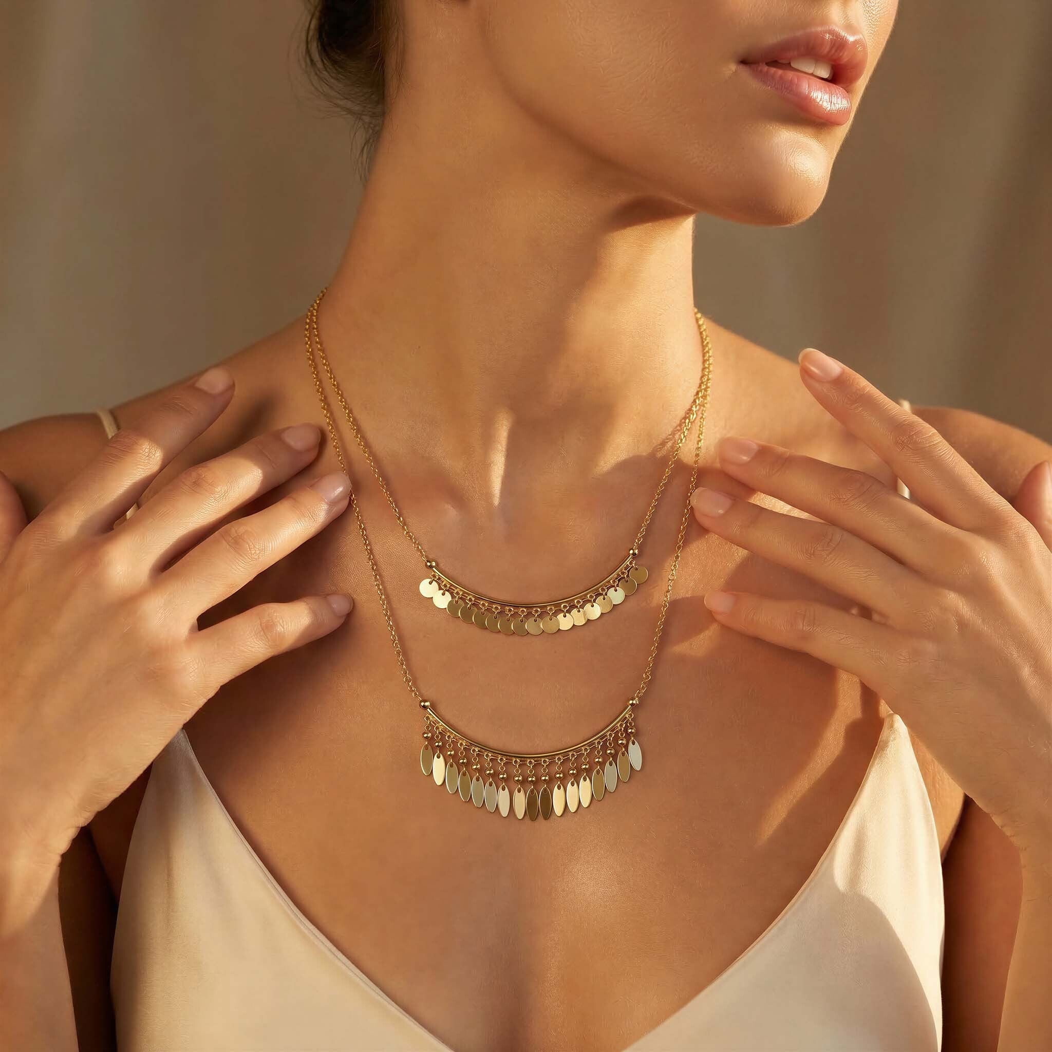 Layered gold coin necklace for women – trendy statement layered jewellery