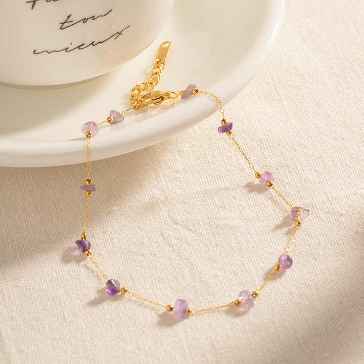 Lightweight Gold Anklet with Amethyst Beads Perfect Gift for Women