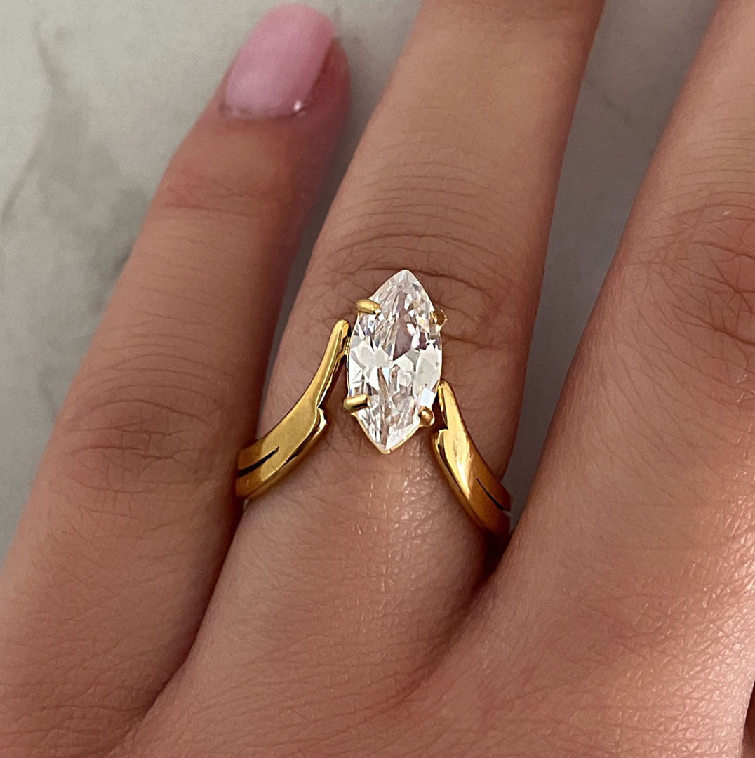 Marquise V-Split Gold-Plated Cocktail Ring