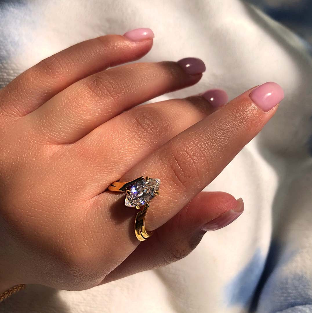 Marquise V-Split Gold-Plated Cocktail Ring