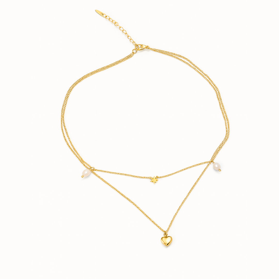 Multi-Layered Heart-Shaped Pearl Necklace