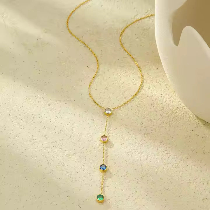 Gold necklace with colorful beads 