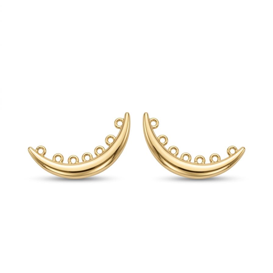 Pair of gold earrings on a white background