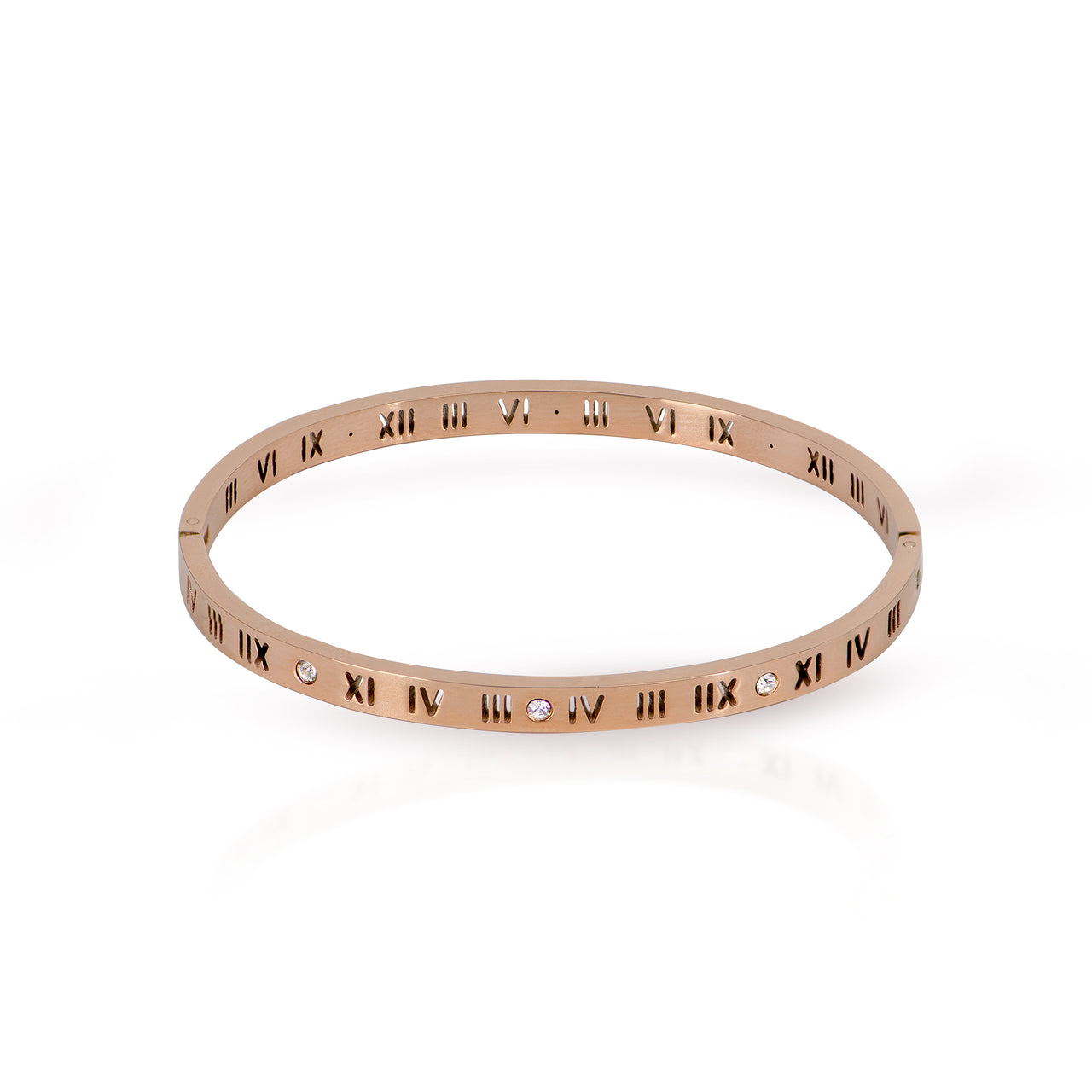 Rose gold bracelet with Roman numeral design 