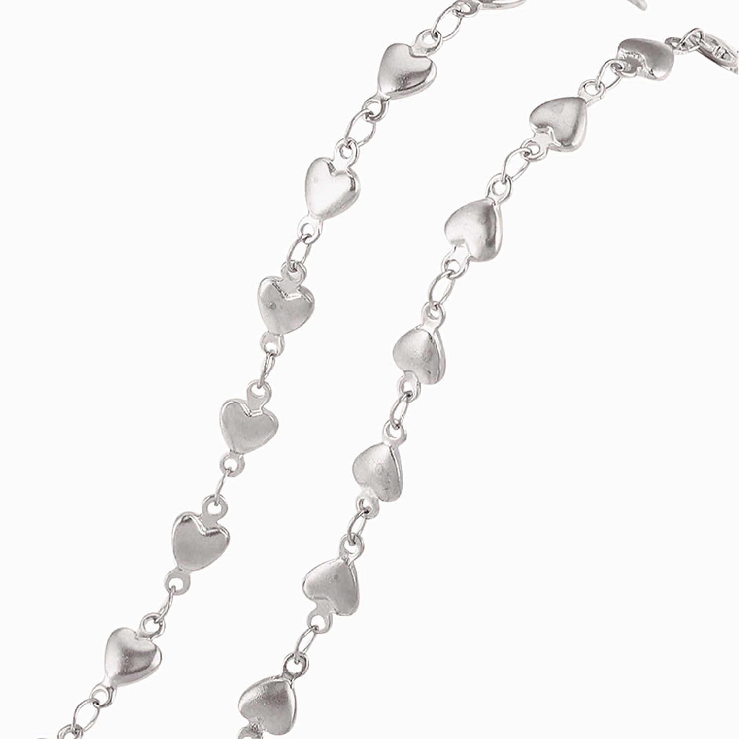 Silver heart-shaped necklace on a white background