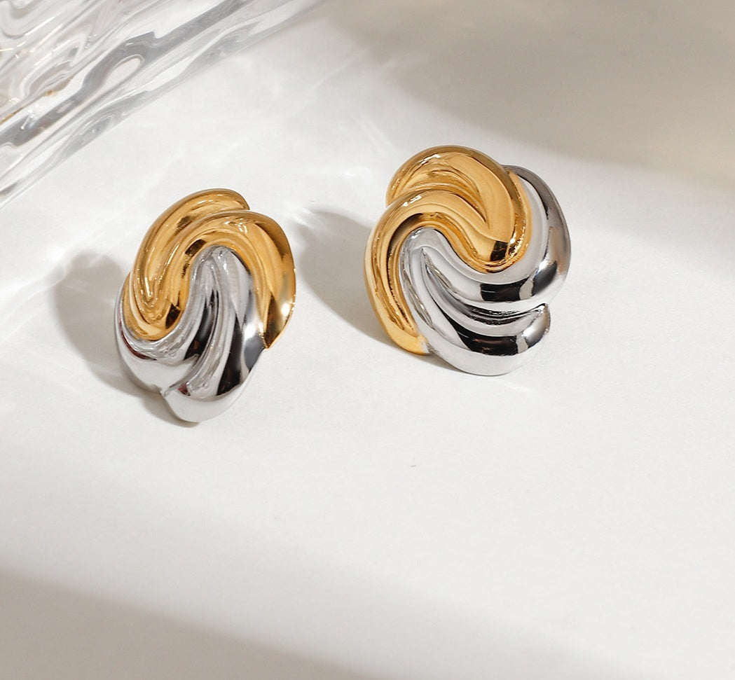 Swirl Knot Dome dual Tone Studs Earrings - Amalfa