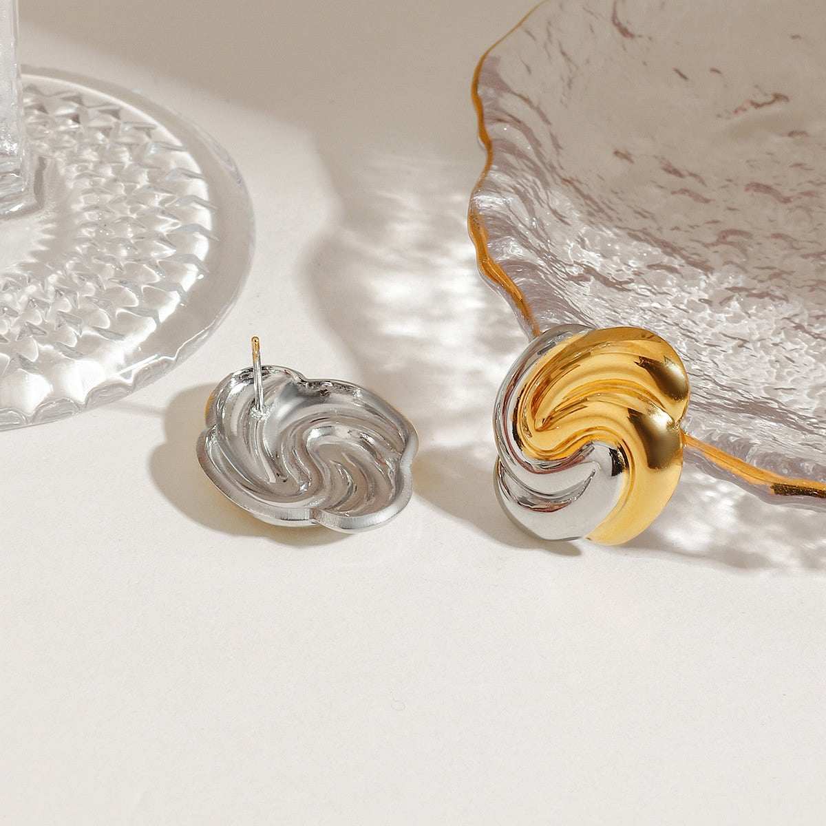 Swirl Knot Dome dual Tone Studs Earrings - Amalfa