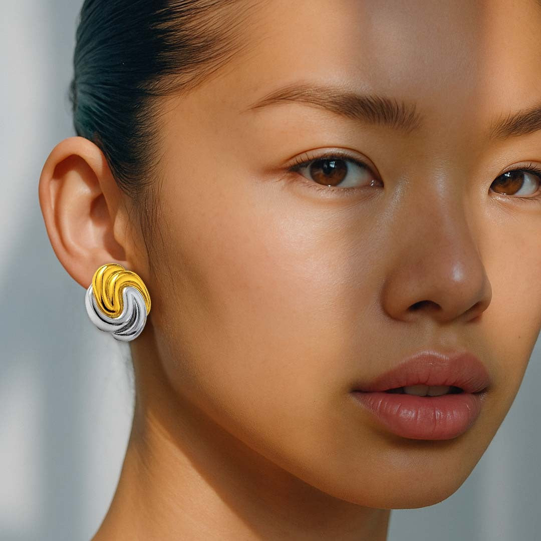 Swirl Knot Dome dual Tone Studs Earrings - Amalfa