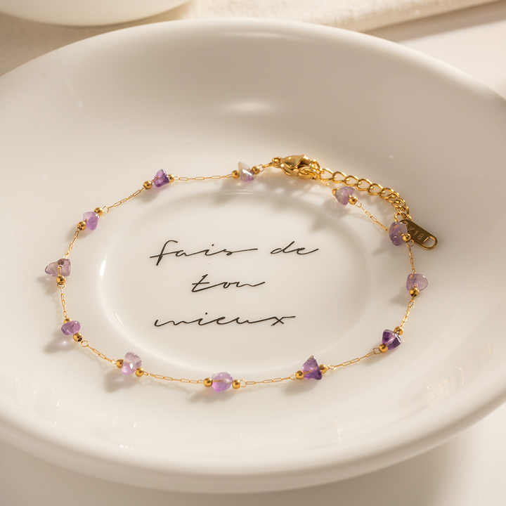 trendy gold anklet chain with purple beads for modern women jewelry