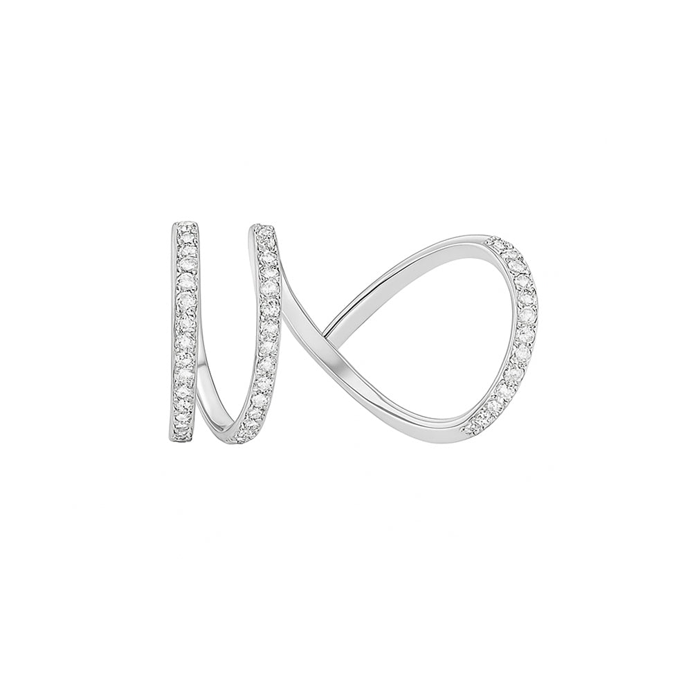 Twisted silver tone ring with crystal accents – modern open design jewelry for women