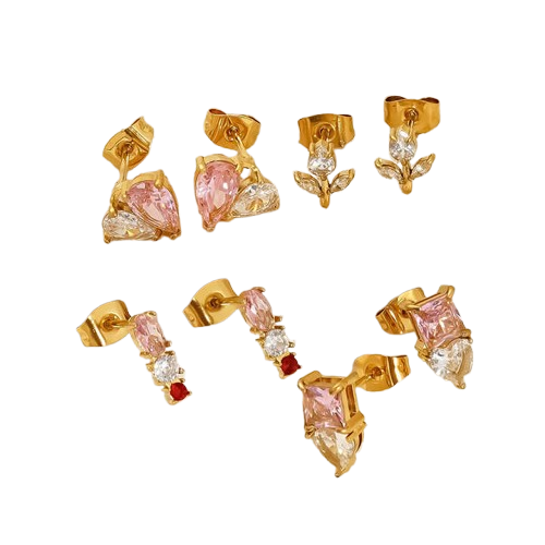 Zyra Petite Crystal Earring Set – Pack of 4 Gold-Tone Studs