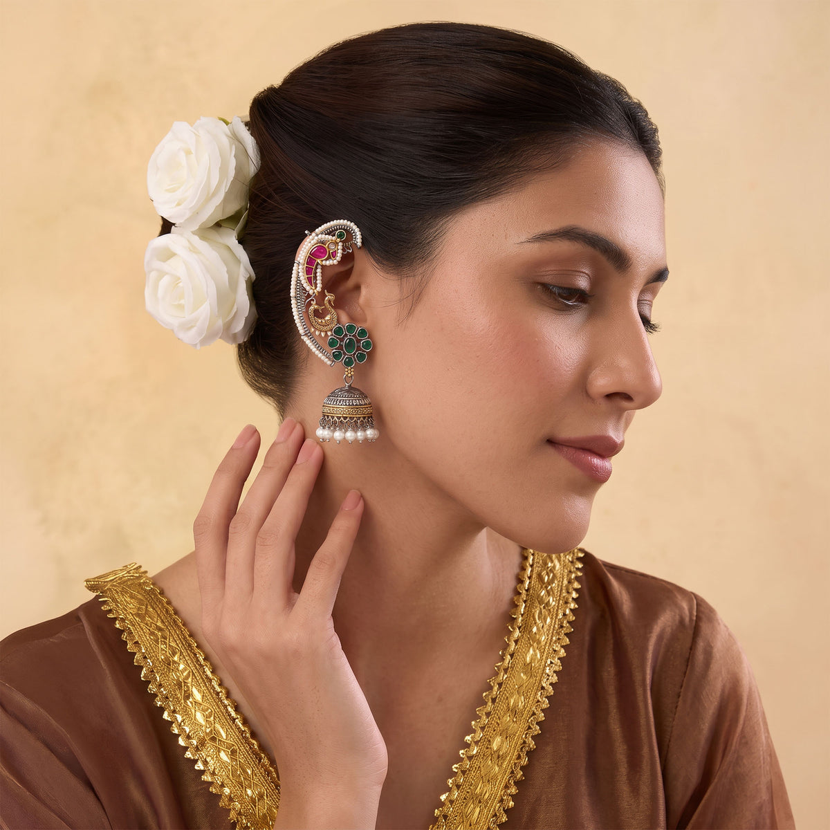 Veyara Peacock Jhumka Earcuff