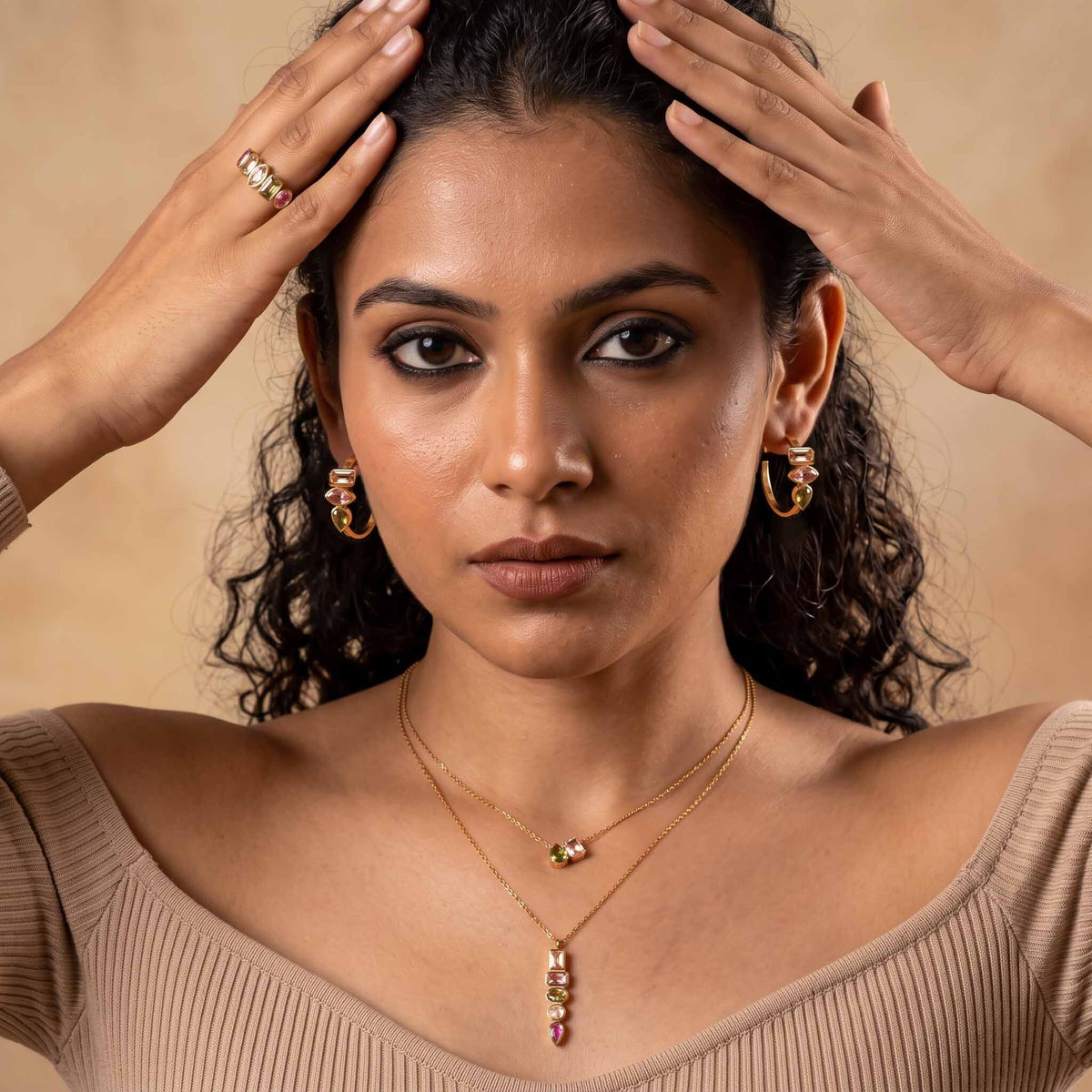 Aurora Gemstone Gold Jewelry Set of 4
