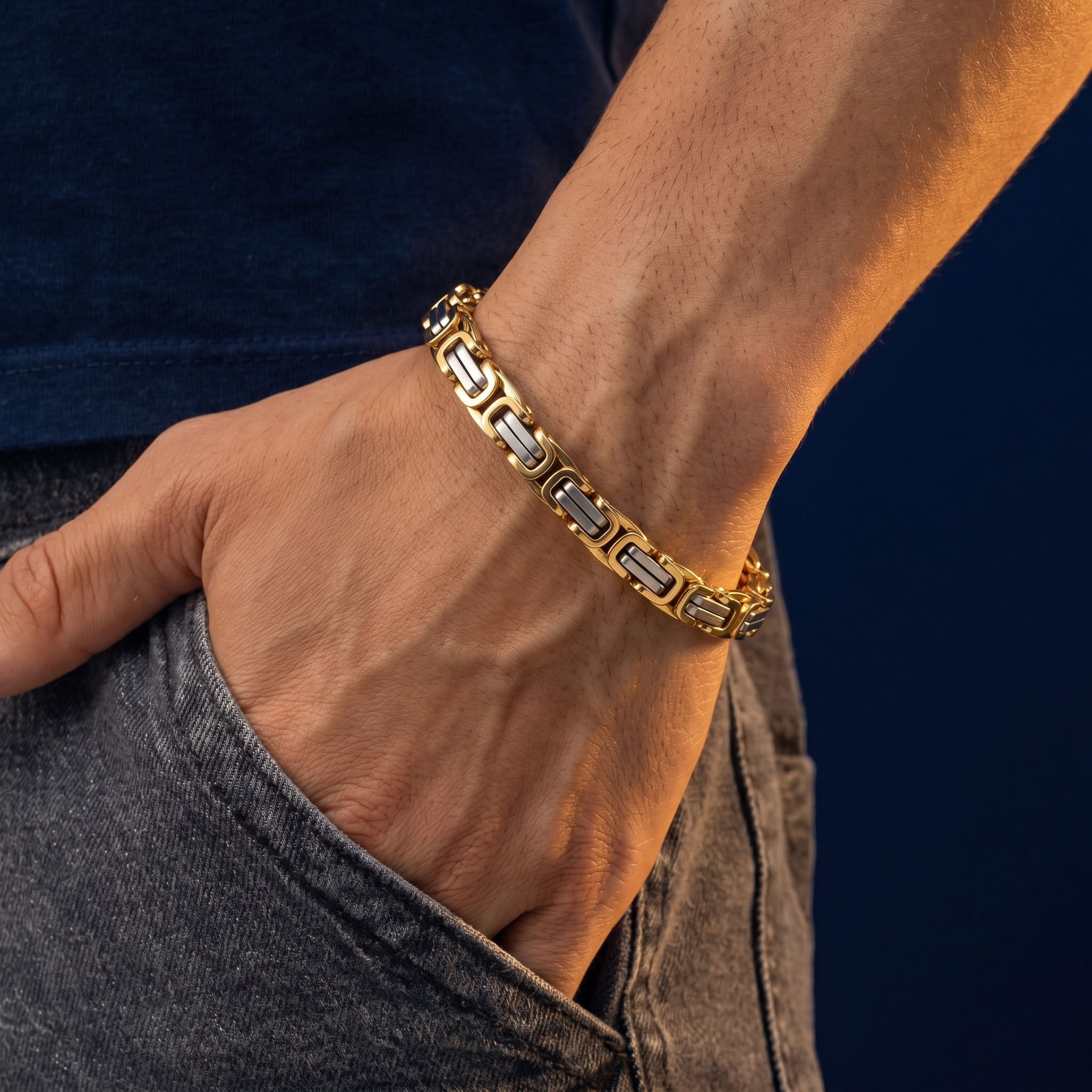 Riven Two-Tone Men's Link Bracelet