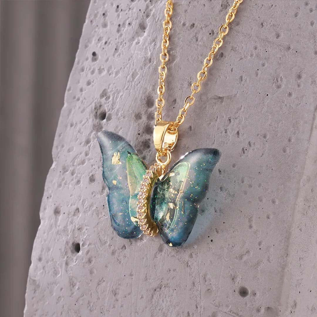 Azure Wings Gold-Plated Butterfly Pendant Necklace