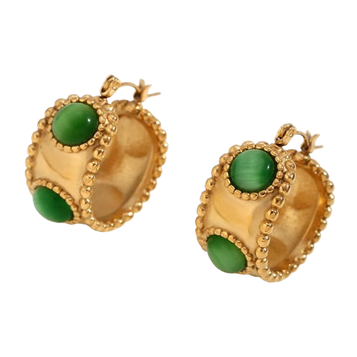 Cerys Gold Green Opal Hoop Earrings