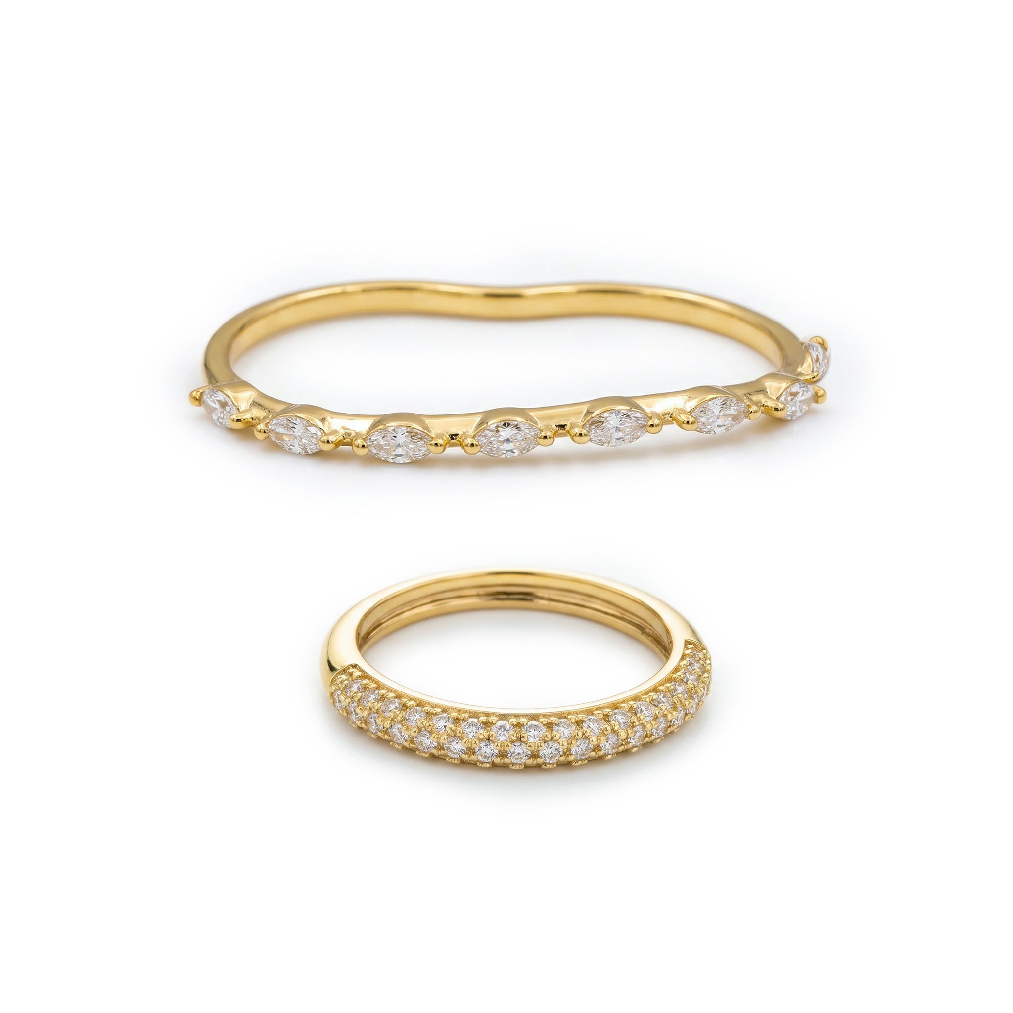 Dainty gold band rings for women – trendy stackable rings with crystal details
