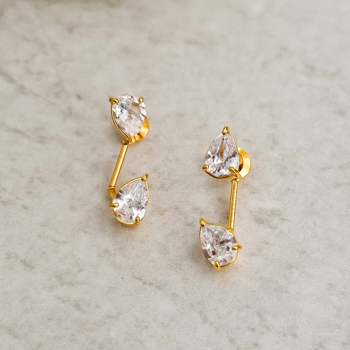 Pear Drop Dual-Crystal Bar Earrings (Two in One) - Amalfa