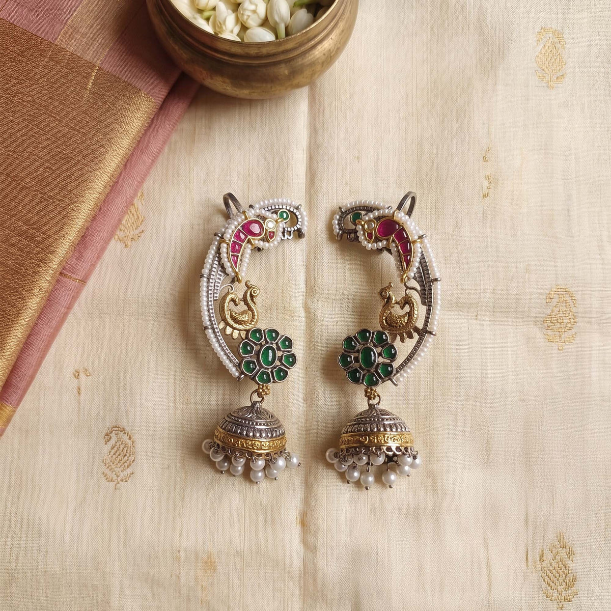 Veyara Peacock Jhumka Earcuff