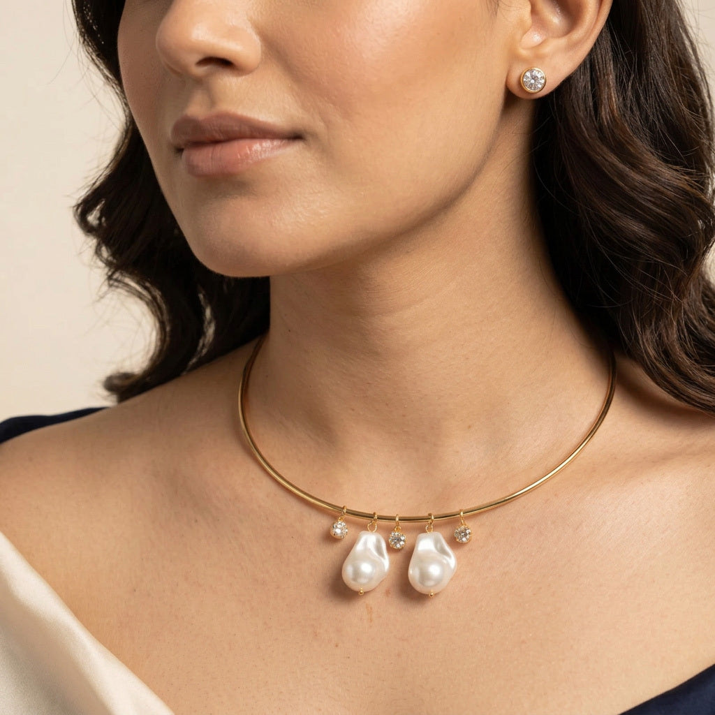Elara 5-in-1  Pearl Crystal Charm Choker Necklace For Women
