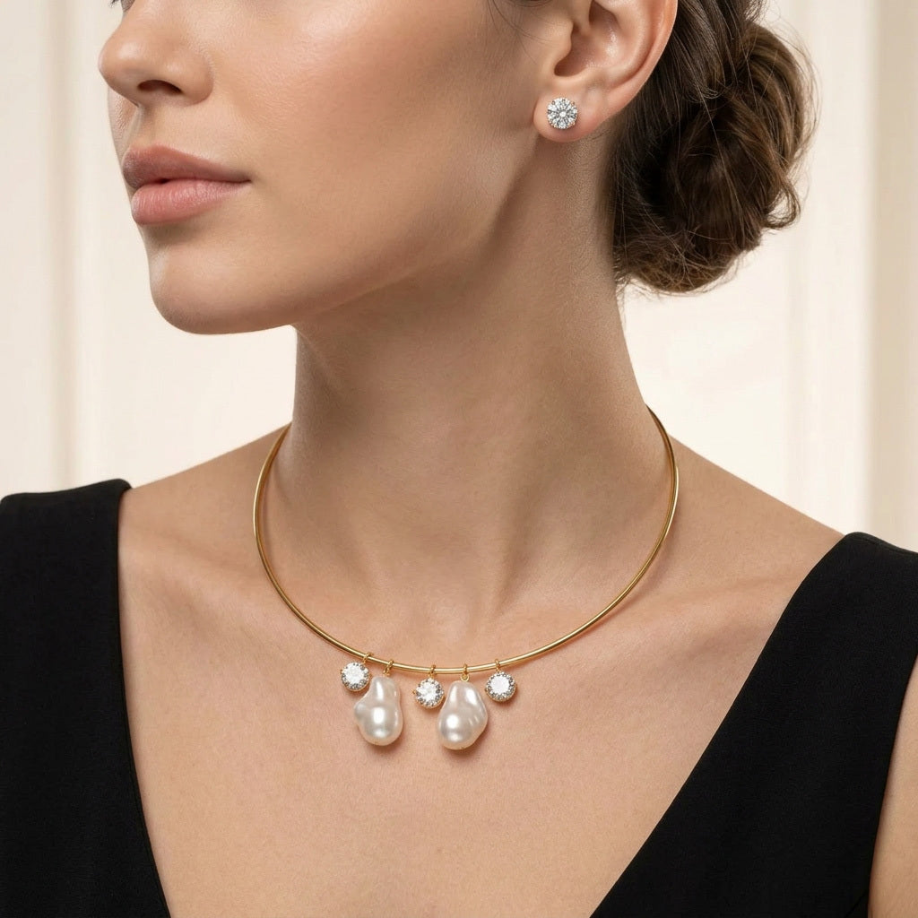 Elara 5-in-1  Pearl Crystal Charm Choker Necklace For Women
