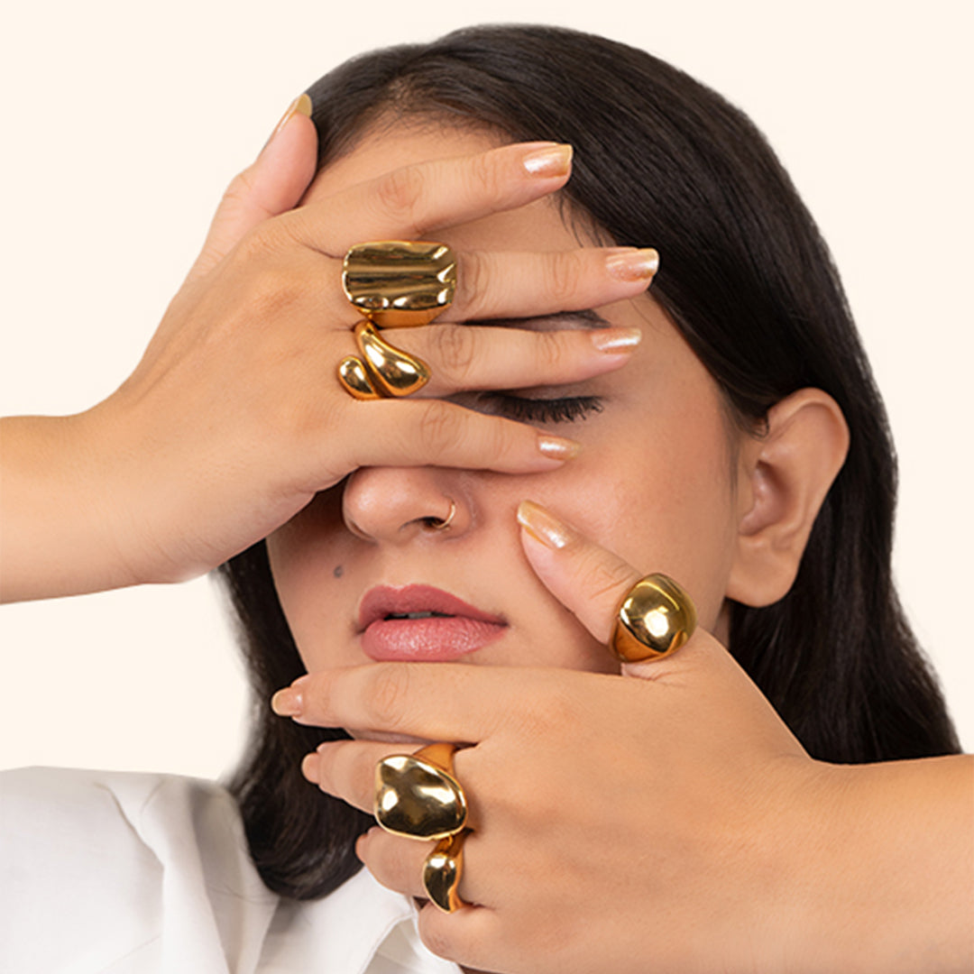 Gilded Cascade Quartet Rings Set