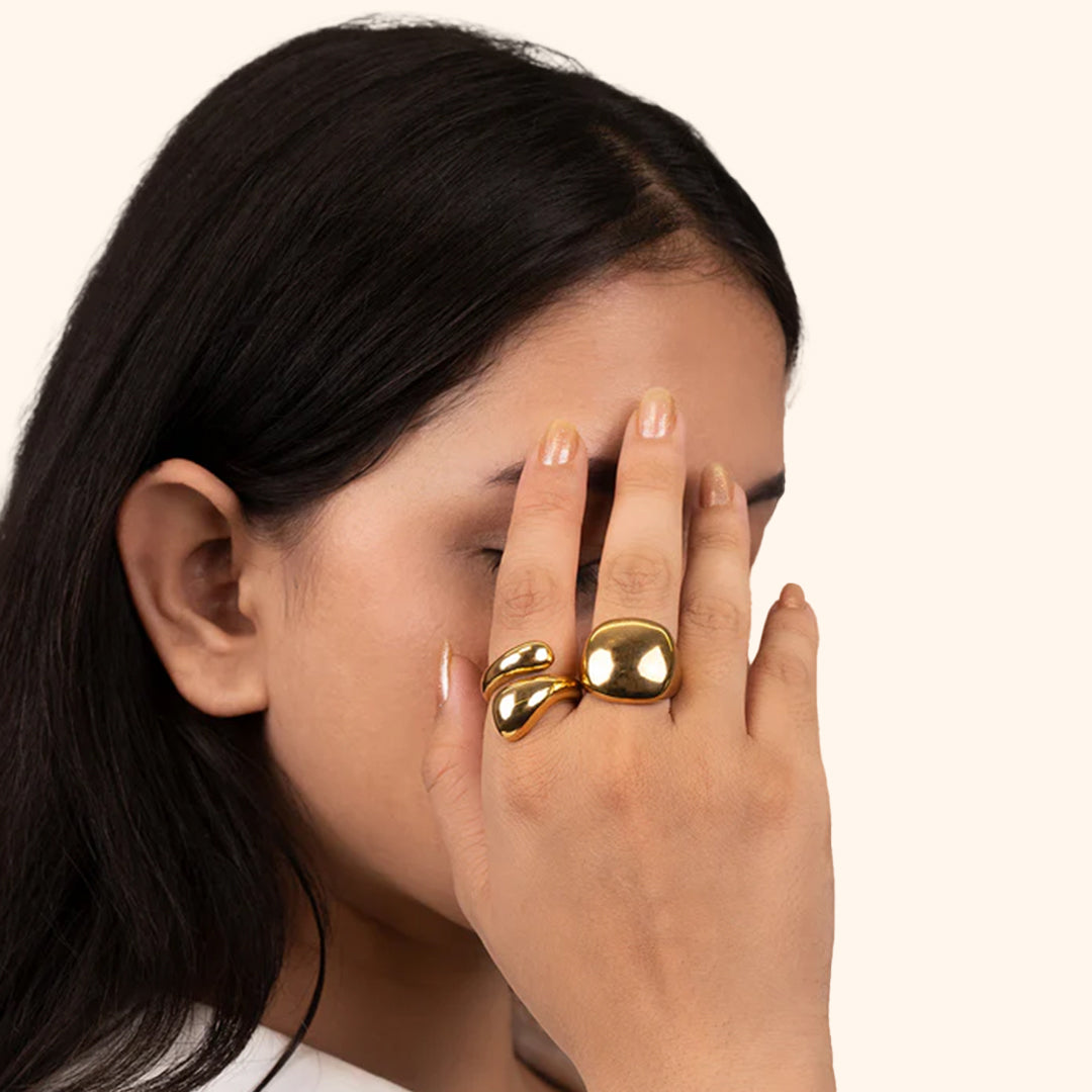 Gilded Cascade Quartet Rings Set