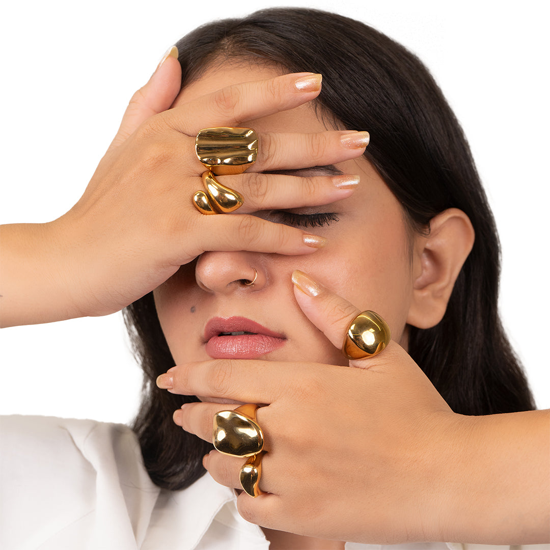 Gilded Cascade Quartet Gold Rings for Women