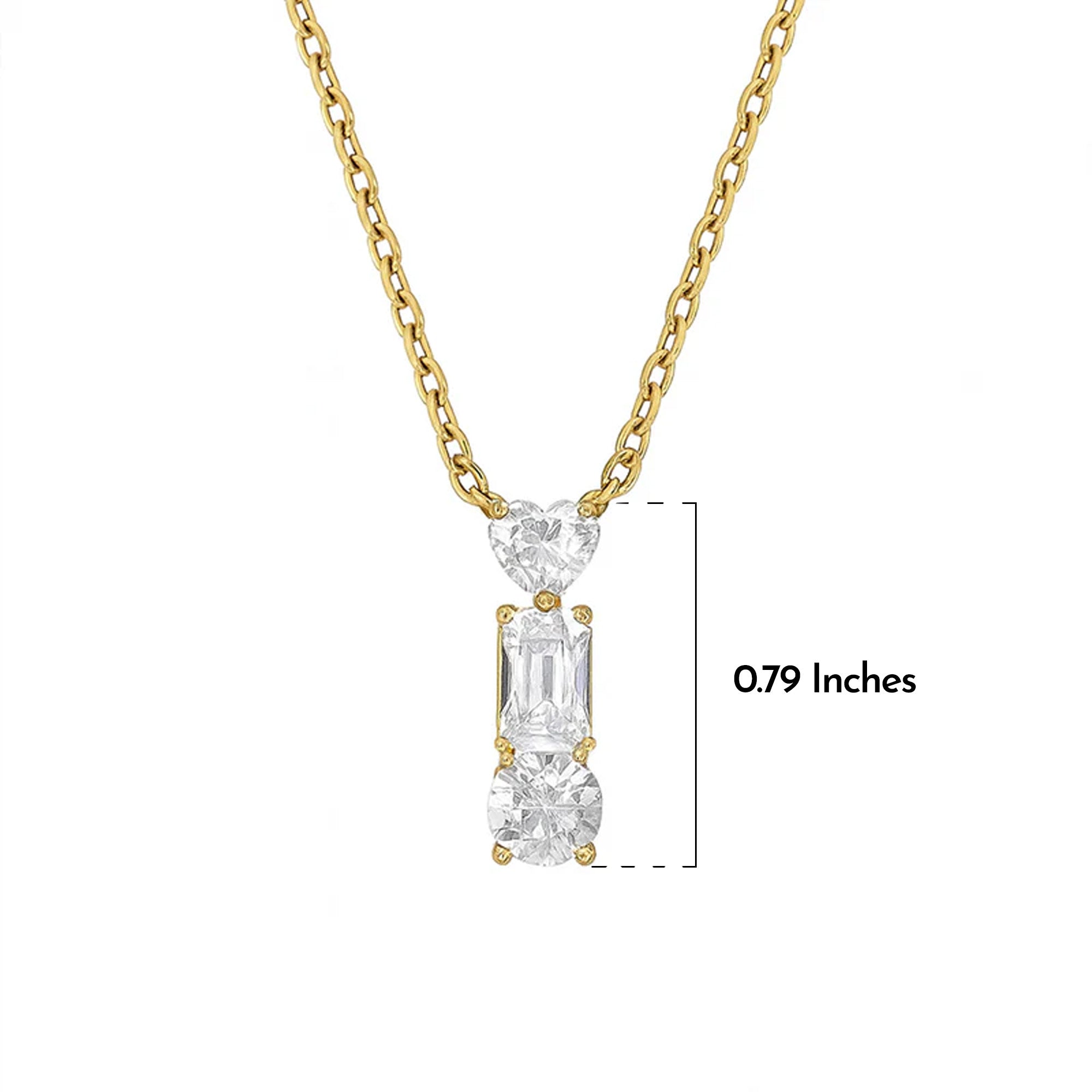 Gold necklace with a diamond pendant on a white background
